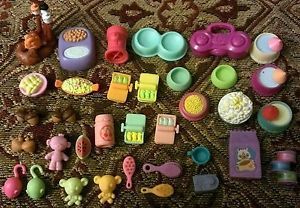 Lot of 35 Littlest Pet Shop Accessories Dog Food Toy Mouse Toy Bear Fire