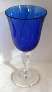 Contemporary Cobalt Blue Glass 10oz Bell Shape Wine Glass Clear Stem Foot