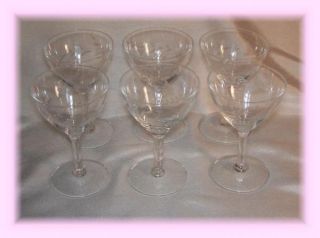 Vintage Set of 6 Javit Crystal Hand Cut Etched Wine Glasses Small 2 Oz