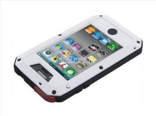 White Shockproof Waterproof Metal Aluminum Case Cover for iPhone 4 4S Glass