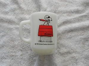 1965 Fire King Peanuts Coffee Mug USA Snoopy Dog House Curse You Red Baron