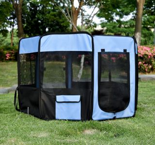 New 46" Puppy Dog Cat Play Pen Soft Pet Playpen Exercise Kennel Folding Blue