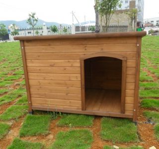 Dog House Flat Roof Large Pet Wood House Natural Opened Waterproof