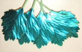 Vtg Xmas Turquoise Metallic Foil Millinery Flower Wreath Craft Supply Leaves RR