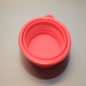 New Pet Dog Cat Small Pink Travel Bowl Silicone Collapsible Feeder Water Dish