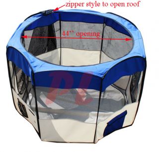 Large Pet Dog Cat Indoor Outdoor Play Pen Cage Excercise Yard Pen w Case Blue