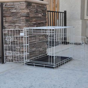 White Foldable Suitcase Wire Folding Pet Dog Crate