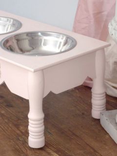 Shabby Cottage Chic 7" Raised Pink Pet Dog Cat Feeder