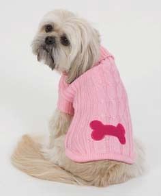 Fashion Pet Bone Patch Cable Knit Dog Sweater XS Pink