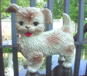 Vintage Edward Mobley Squeak Toy Puppy Dog Arrow Rubber w Sleep Eyes Very Nice