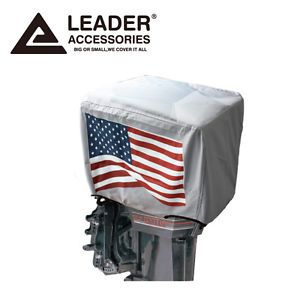 New 300D Gray Outboard Polyester Boat Engine Motor Cover Flag Logo Up to 25HP