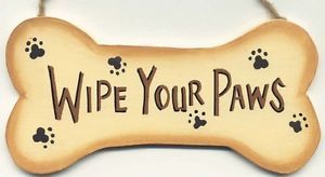 Funny Primitive Wood Dog Bone Sign Wipe Your Paws Wall Art Home Decor Signs