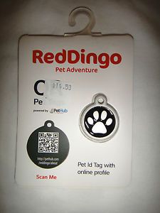 Red Dingo Dog Cat Pet ID Tag Black Small Paw Print