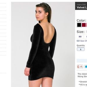 American Apparel Velvet Long Sleeve Mini Dress Black Size Small Retails $44