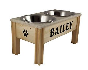 Elevated Raised Cat Dog Bowl Feeder Personalized with Free Pet Names Corian Top