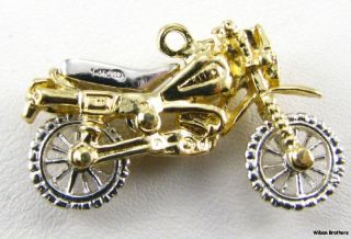 Dirtbike Motorcross Charm Pendant 14k Yellow White Gold Movable Detailed 585