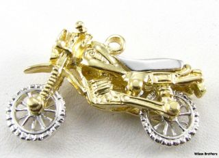 Dirtbike Motorcross Charm Pendant 14k Yellow White Gold Movable Detailed 585