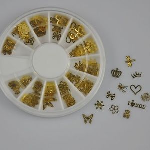 12 Shapes Nail Art Gold Metal Slice Stickers Design Wheel for Nail Art New