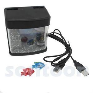 Laptop PC USB Office Desktop Decoration Water Mini Aquarium Fish Tank LED Light