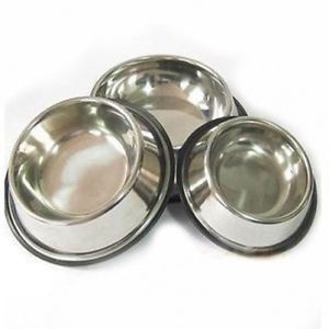 Stainless Steel No Tip Pet Dog Water Food Feeder Bowl Dish Rubber Ring Non Skid