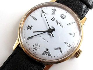 Vintage Espezial Masonic Freemasons Manual Winding Wrist Watch Ticking