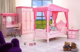Girls Pink Princess King Single Size Bed with Canopy