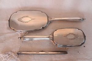 Antique R Wallace Sons Art Deco Sterling Silver Grooming Set Comb Brush Mirror