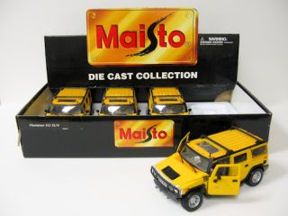 Hummer H2 SUV Die Cast Model Car Tray 1 27 Scale Maisto Yellow