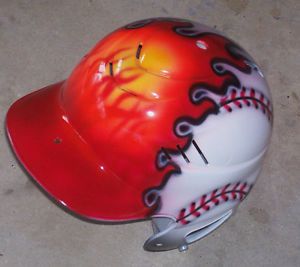 Airbrushed Flame Ball Baseball Batting Helmet New