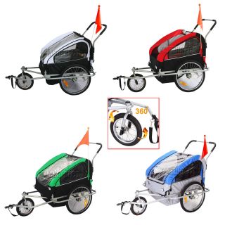 Double Kids Child Bicycle Bike Trailer Children Carrier Stroller Buggy 2 Seater