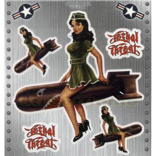 Nose Art 50's Miss USA Pin Up Lethal Threat Army Pin Up Girl Decal Sticker