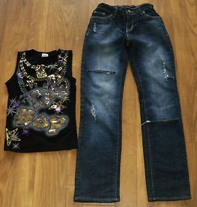 Girls 2 PC Hip Hop Outfit Costume Size 7 8 Shirt Jeans