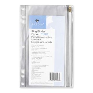 Sparco Ring Binder Pocket w Zipper Vinyl Hole Punched 9 1 2"x6" CL