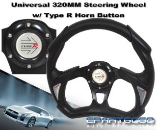 Subaru 320mm Racing PVC Leather Steering Wheel All Black with JDM Horn Button