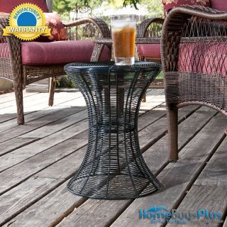 Black Round Metal Iron Accent End Table Indoor Outdoor Furniture