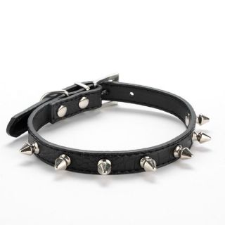 Black Size M Adjustable Pet Small Dog Croc PU Leather Rivet Spike Studded Collar
