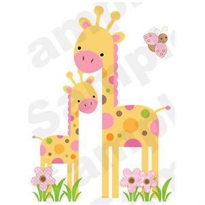 Mod Giraffe Wall Mural Decals Baby Girl Nursery Kids Room Jungle Stickers Decor