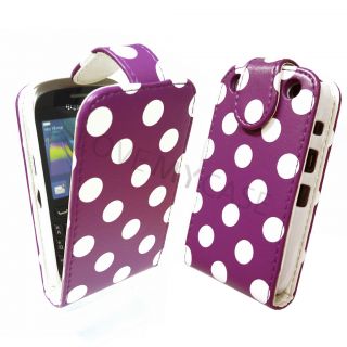 Blackberry 9320 9220 Curve Stylish Purple Polka Dot Flip Case New