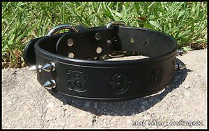 Real Leather Personalized Dog Collar Black Spiked New