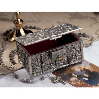 Gothic Revival Solid Pewter Cathedral Jewelry Trinket Box with Lock and Key