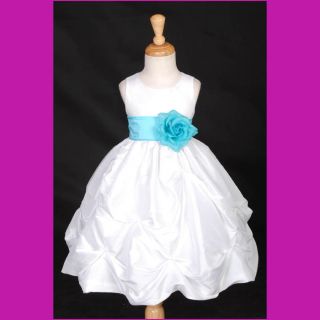 Princess White Pool Blue Taffeta Bubble Hem New Flower Girl Dress 9M 2 4 6 8 10