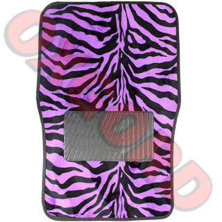 4pc Full Set Purple Black Animal Print Zebra Tiger Car Auto Carpet Floor Mats