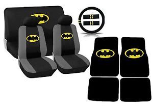 Batman Car Seat Covers 15pc Steering Wheel Classic DC Comics 4pc Floor Mats CS