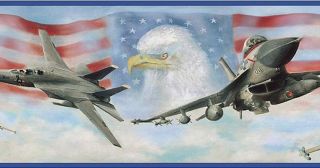 Wallpaper Border Air Force Jet Fighters American Flag Eagle with Blue Trim