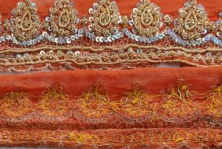 Antique Vintage Sari Border Hand Beaded ZARI Craft Trims Lace 2"w ZARI Orange