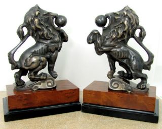 Vintage Bronze Lion Bookends Figure Statue Ball in Mouth