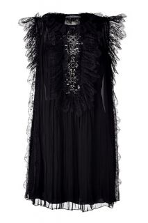 Black pleated silk dress with crystal detailing by ALBERTA FERRETTI