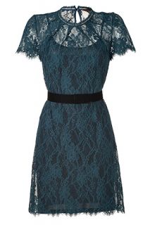 Teal Floral Lace Short Sleeve Dress by COLLETTE DINNIGAN
