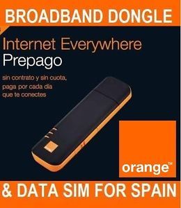 Spanish Orange USB 3G Mobile Broadband Dongle Pay as You Go Internet Spain