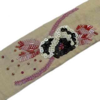 Antique Vintage Sari Border Hand Beaded Lace Trim 2" w Craft Home Decor Ivory